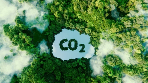 CO2 skrevet i et naturmiljø. Illustrasjon