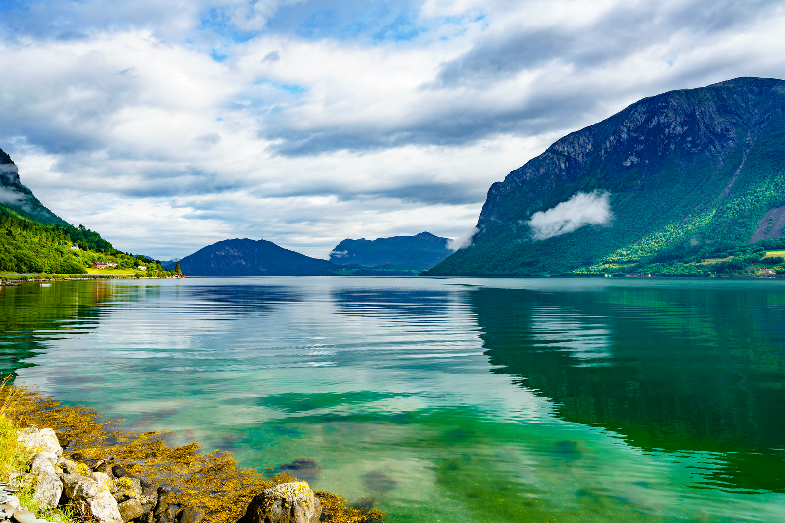 Fjord og fjeller. Foto.