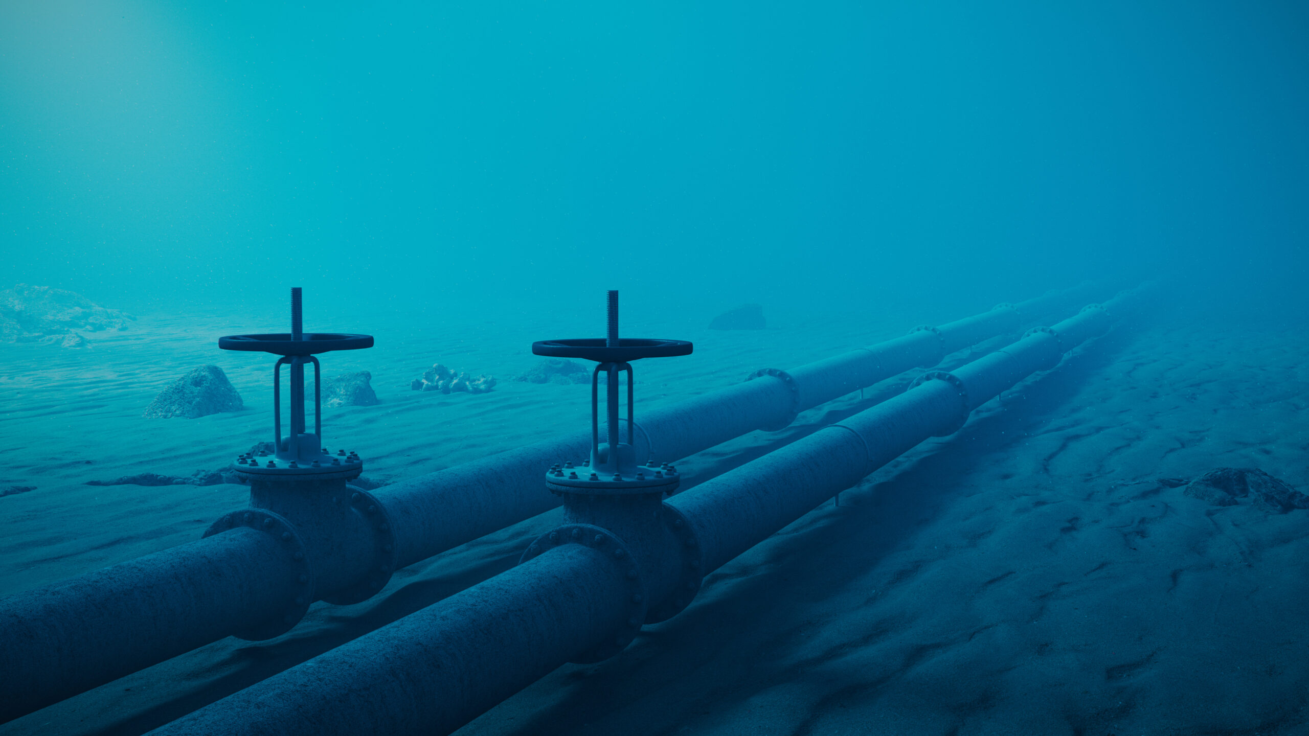 Undervanns oljerørledninger på havbunnen.