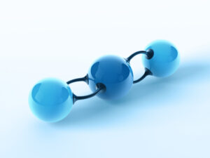 Karbondioksidmolekyl vist i blått. Illustrasjon
