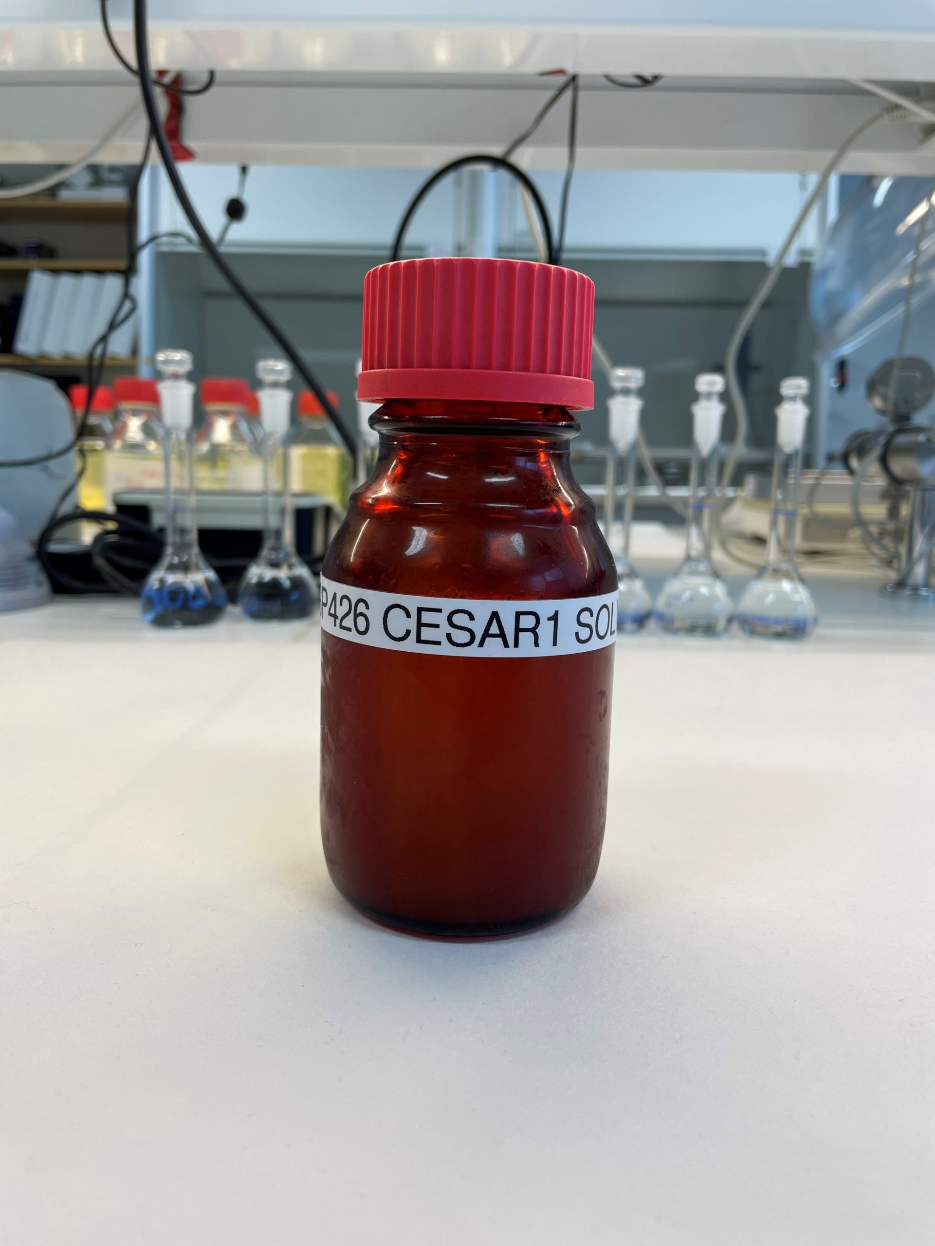 A bottle of CESAR-1 Solution. Photo.