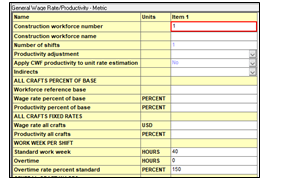 Fig. 9 General Wage Rate and Productivity form available in Aspen Capital Cost Estimator