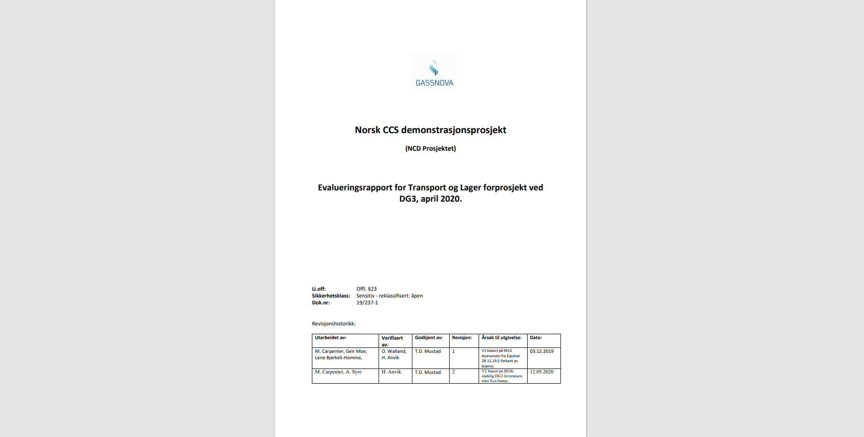 Skjermbilde av forsiden til rapporten Evalueringsrapport for Transport og Lager forprosjekt ved DG3. Foto