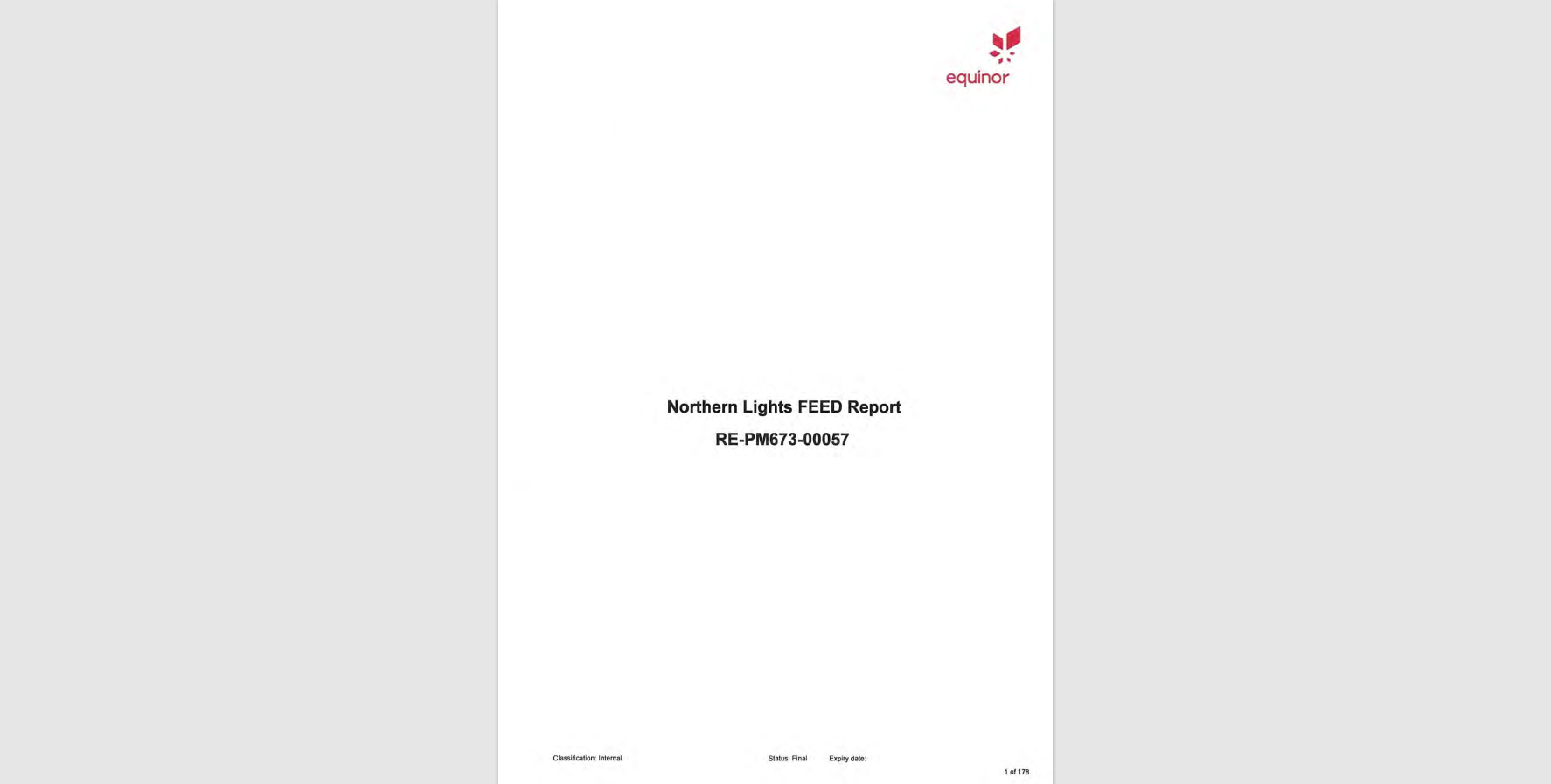 Skjermbilde av forsiden til rapporten Northern Lights FEED Report. Foto.
